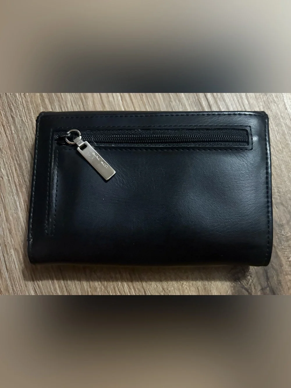 Nine West - Black Leather Wallet with Metal Logo Plate